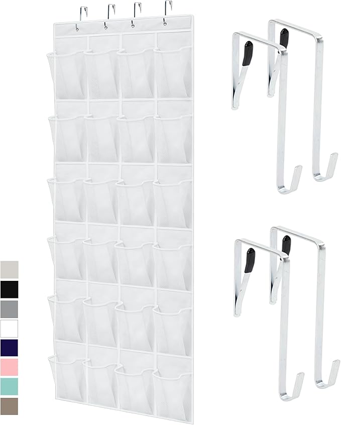GORILLA GRIP Over the Door Shoe Organizer, 24 Large Pockets, White by Unknown