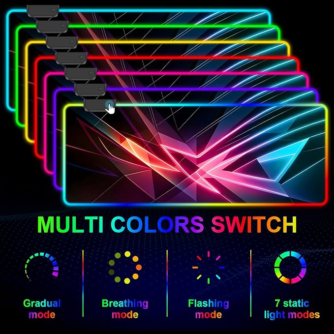 Mouse Pad 31.5 X 11.8 Inches RGB Mouse Mat with 13 Light Modes | Touch Control, Large Gaming Mousepad with Non-Slip Rubber Base for Office & Game, Model-I - Image 5