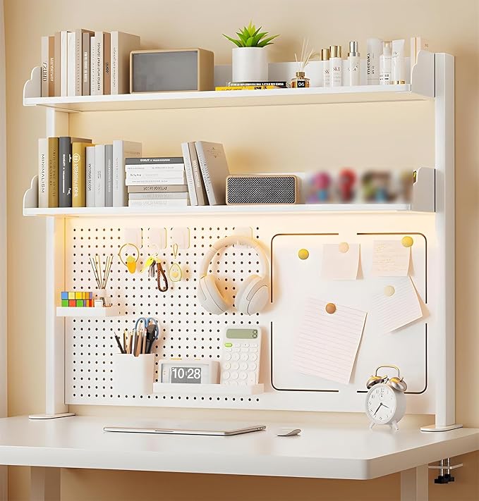 Clamp On Desk Pegboard,Gaming Pegboard,Desk Pegboard,Clamp On Desk Organizer Shelf,Overhead Desk Shelf,Desk Privacy Panel for Office,Includes 15 Accessories for Home Desk Organization(white)(23.6in) - Image 2