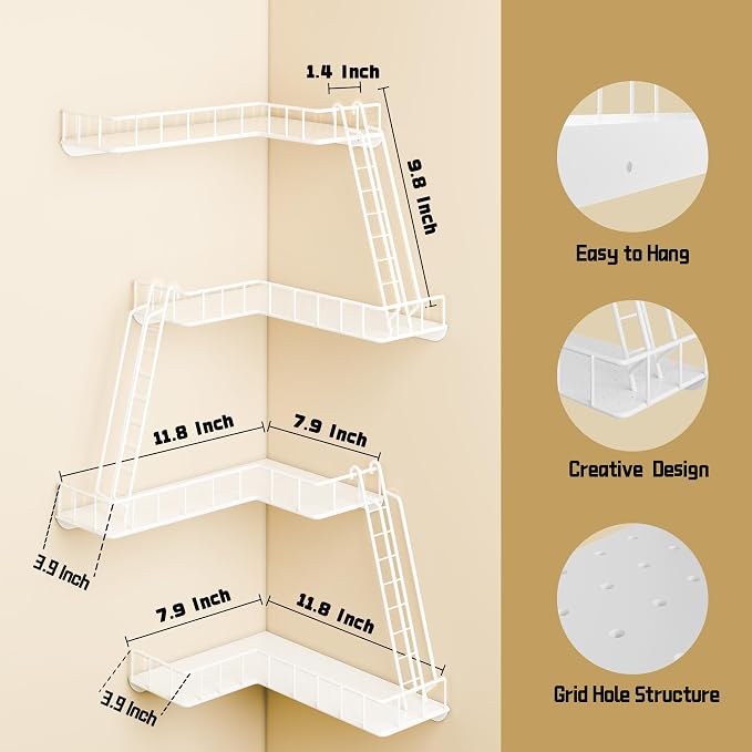 Fire Escape Wall Shelf - Modern City Style 4-Tier Corner Wall Shelves, Easy to Install Metal Ladder Shelf for Figures, New York Decorative Shelves for Bathroom, Living Room & Home Decor,White - Image 2