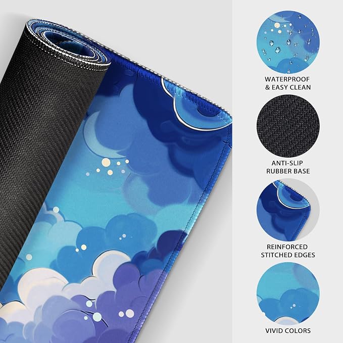 Blue Nebula Aesthetic Large Gaming Mouse Pad Desk Mat 31.5"x15.7" | Extended Mousepad, Non-Slip Rubber Base , Stitched Edges, for Computer/Laptop/Office/Home - Image 6