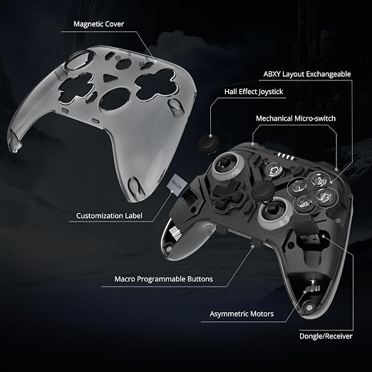 C8 PC Controller - Wireless Bluetooth Gamepad - Hall Effect Joystick RGB Backlit - 1000Hz Polling Rate -Dual Vibrate Macro Buttons for PC, Switch, Switch 2, Steam Deck, Android, iOS, MAC &Tesla Charging Dock - Image 3