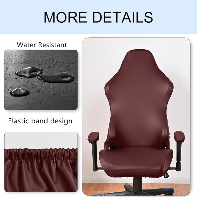 Waterproof PU Leather Gaming Chair Cover, Ergonomic Office Computer Game Chair Slipcovers, 4pcs Set Anti-Slip Stretchy Covers for Reclining Racing Gaming Chair (Wine Red) - Image 5