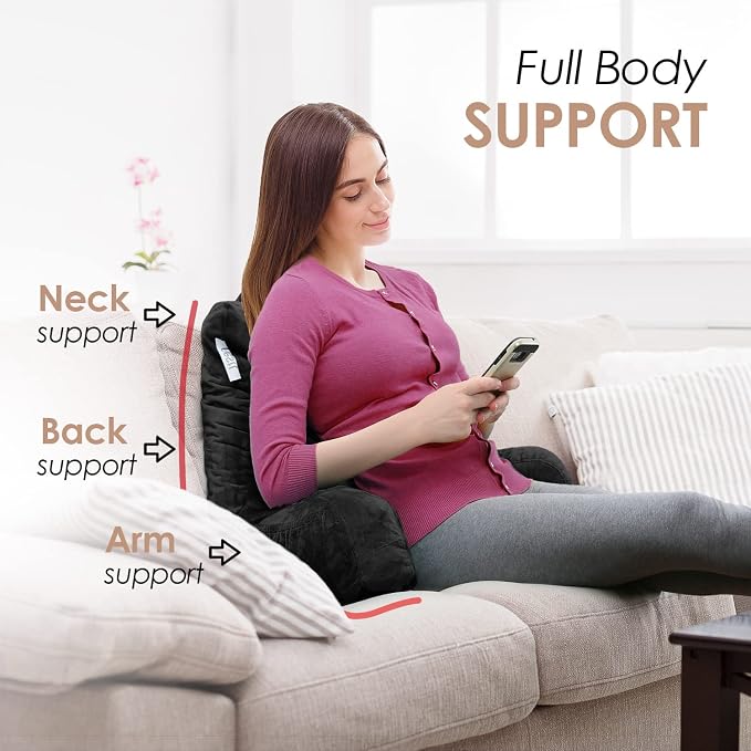 Nestl Reading Pillow with Portable Laptop Lap Desk - Shredded Memory Foam Back Support Pillow for Sitting Up in Bed and Couch Rest Pillows with Arms, Bed Tray Table with Foldable Legs, Black - Image 7