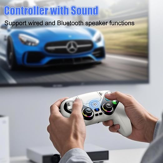 Dinosoo RGB Wireless Controller for PS5/PC/Mobile – Bluetooth Gamepad with Turbo, Macro, Dual Vibration, 6-Axis Gyro, 3.5mm Audio Jack, Built-in Speaker & 1000mAh Battery-White - Image 7