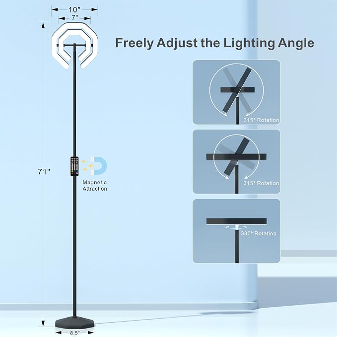 Smart Floor Lamp RGB with Alexa Compatibility, 70.8" LED Standing Lamp with Dual Adjustable Ring Lights, Music Sync, Timer, App & Remote Control, Modern Corner Lamp for Bedroom Living Room Gaming Room - Image 7