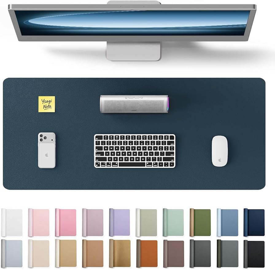 YSAGi Leather Desk Protector, Office Mat, Large Mouse Mat, Non-Slip PU Leather Blotter, Laptop Desk Mat, Waterproof Writing Pad for Office and Home (Dark Blue, 23.6" x 13.8") by YSAGi