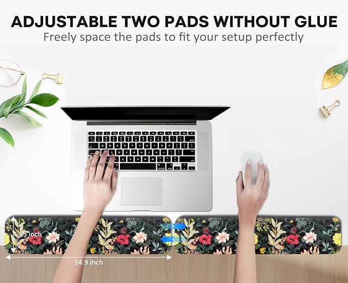 JIKIOU L-Shaped Desk Elbow Pad for Desk,Memory Foam Elbow Support Pad 2Pack | Massage Design, 14.9inch is 20% Longer for Comfort, Non-slip Rubber Base, Ergonomic Cushion for Pain Relief, Black Flowers - Image 6