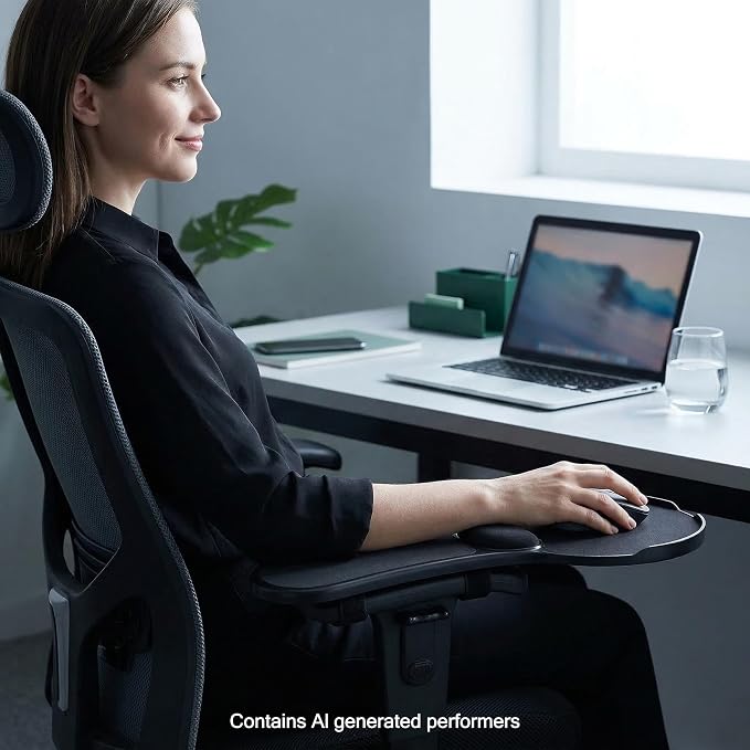 Ergonomic Adjustable Chair Arm Rest Mouse Pad with Wrist Cushion,Mouse Extension Platform Tray with Anti-Fall Baffle, Chair Attachment Arm Support with Straps (Black) - Image 6