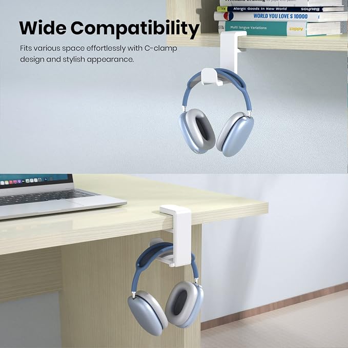 EURPMASK Rotating Headphone Stand,Adjustable Clamp-on Headset Holder Hanger | 360 Degree Swivel,Headset Hook Under Desk,No Residue,Cable Organizer,Soft Rubber Pads,Keep Headphones Secure&Desk Tidy,Black - Image 3