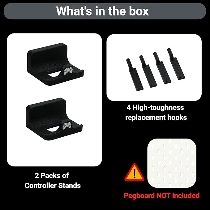 Pegboard Controller Holder Stand, Fits Standard 1/4'' Round Hole Metal Pegboard, Black - Image 2