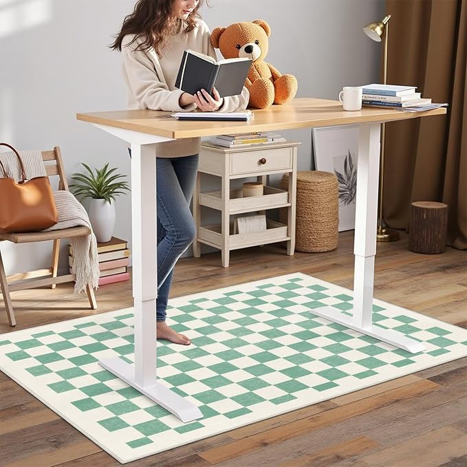 Office Chair Mat for Carpet Hardwood Tile Floor,36"x48" Computer Chair Mat for Rolling Chairs Carpet, Under Desk Non Slip Gaming Rug, Low-Pile Rubber Backing Large Protector Mat,Boho Green Checkered - Image 4