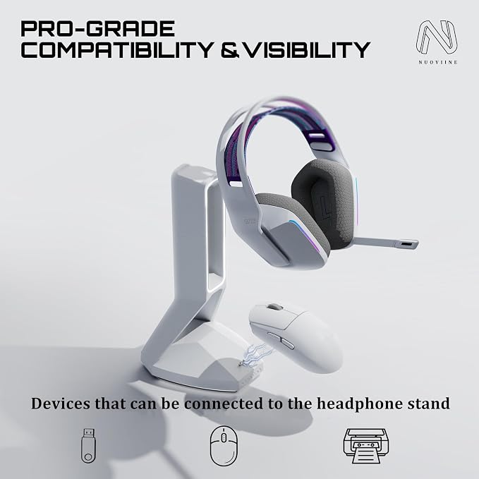 RGB Gaming Headset Stand， for Logitech G502/G502X Lightspeed Wireless Mouse Charging Dock, Compatible with DeathAdder v2 pro Mouse, Desktop Gamer's Accessories（Headset and Mouse not Included） (White) - Image 6