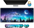 AIMSA Large Gaming Mouse Pad Set, Keyboard Wrist Rest Support + Extended Mouse Pad + Mouse Wrist Cushion + Coaster, Ergonomic Memory Foam Multifunctional Desk Mat 35x15.7inch (Forest Moon Sky) by AIMSA
