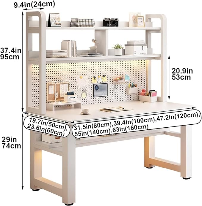 Writing Work Computer Desk with Pegboard,Gaming Desk with Bookshelf Combo,PC Gamer Workstation Desk,Wooden Desktop,for Home Office Work and Gaming(A1,63 L x 23.6" W(160x60cm)) - Image 2