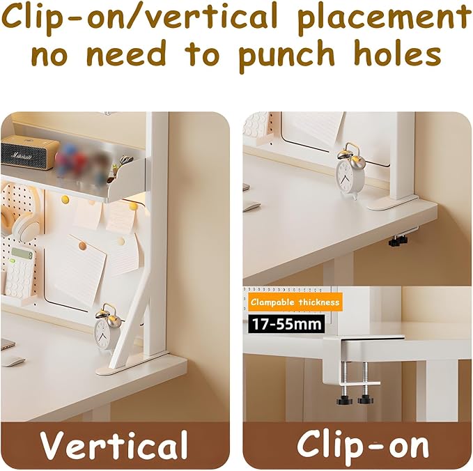 Clamp On Desk Pegboard,Gaming Pegboard,Desk Pegboard,Clamp On Desk Organizer Shelf,Overhead Desk Shelf,Desk Privacy Panel for Office,Includes 15 Accessories for Home Desk Organization(white)(23.6in) - Image 8