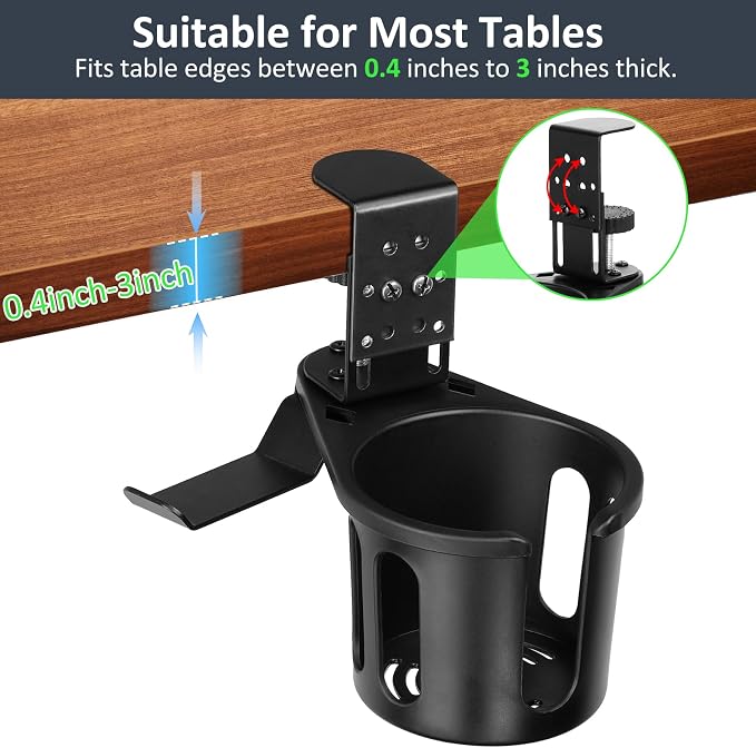Desk Cup Holder Clamp 2 in 1 Clip On Table Cup Holder with Headphone Hanger - Image 4