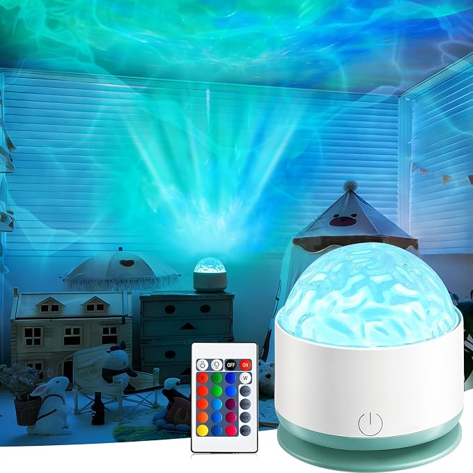 Ocean Wave Projector Light, Rechargeable 16 Color Ocean Lamp Ambient Lighting Night Light Projector Mood Lighting with Dimmable & Remote for Kids Bedroom Teen Girl Gift Room Decor by Avkast