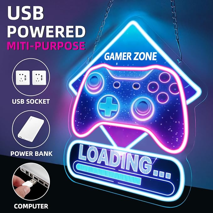 Gamer Neon Sign,Gaming Neon Sign for Boys Room Decor,Game Controller LED Neon Signs for Gaming Room Decor,Game Zone Neon Signs for Game Wall Decor, Cool Gamer Gifts for Teenage Boys,Kids - Image 3