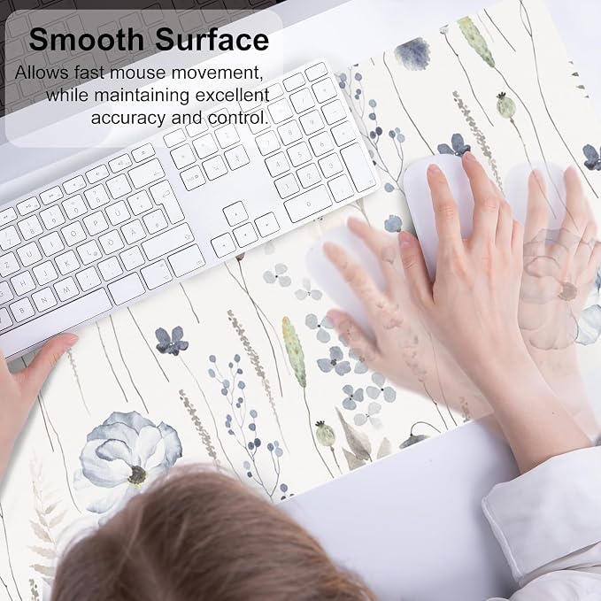 QiyI PU Leather Large Mouse Pad, 31.5" x 11.8", Watercolor Flowers | Desk Décor Accessories, Extended Size, Waterproof & Easy to Clean, Smooth Surface, Non Slip Desk Organization - Image 4
