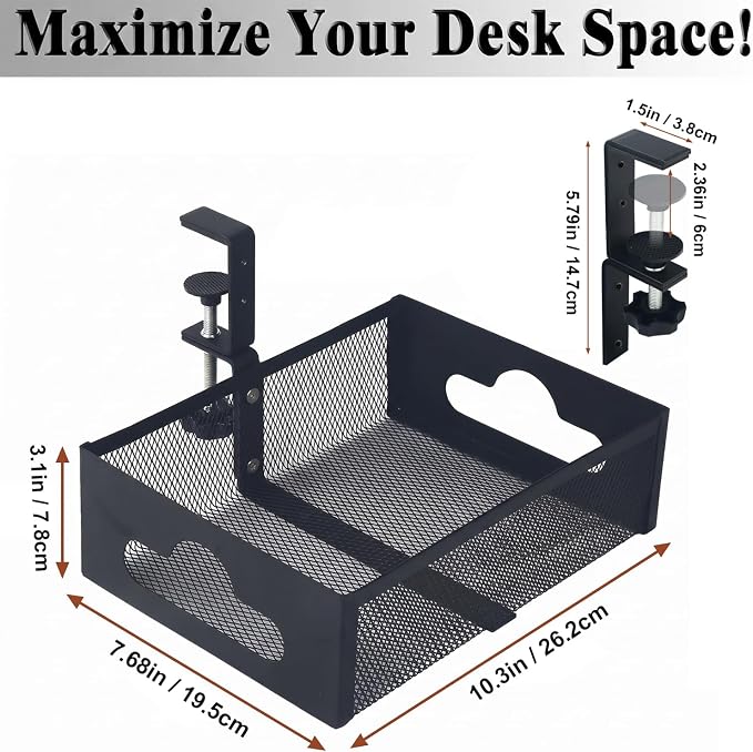 Under Desk Organizer 360° Swivel,No-Drill Clamp-On,Holds Up to 7lbs - Image 5