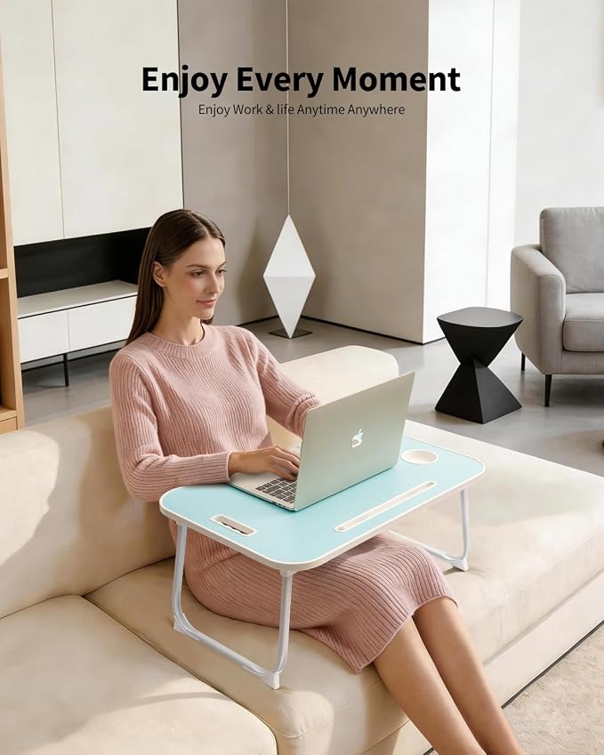 Ruxury Folding Lap Desk Bed Desk Laptop Table Tray, Breakfast Serving Tray, Portable & Lightweight Mini Table for Sofa Couch Floor - Blue - Image 2