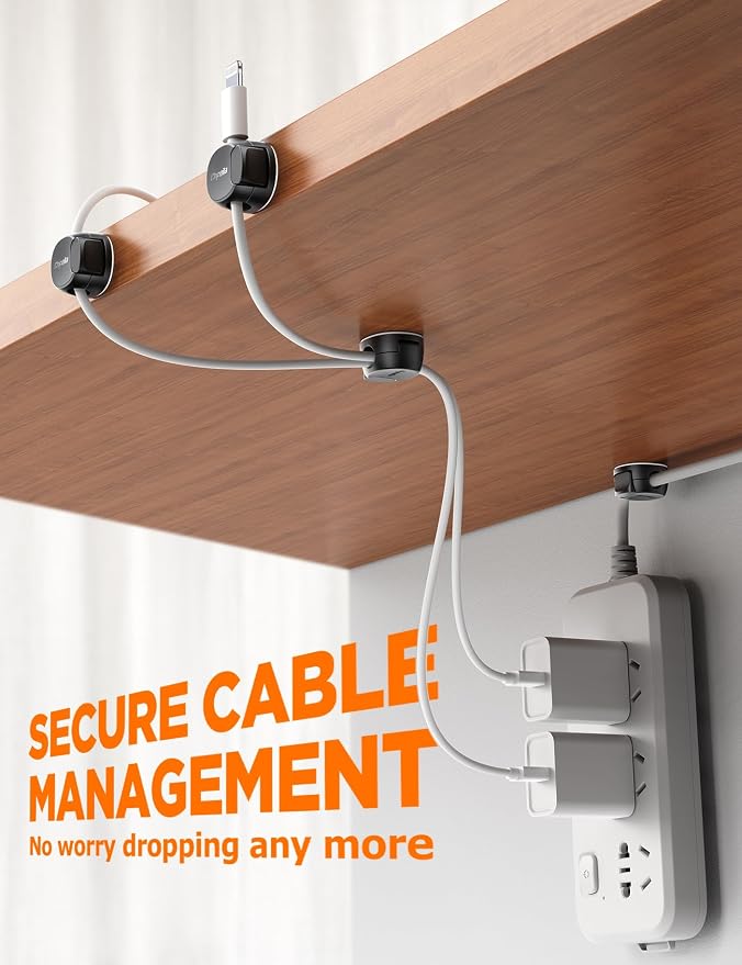 12Pack Cord Organizer [Dual Spring & Clasp, Max Secure] Cable Clips - Chfeila Cord Holder, Desk Cable Management, Adhesive Phone Charging Wire Holder for Nightstand/Car/Wall, Office Accessory - Black - Image 5