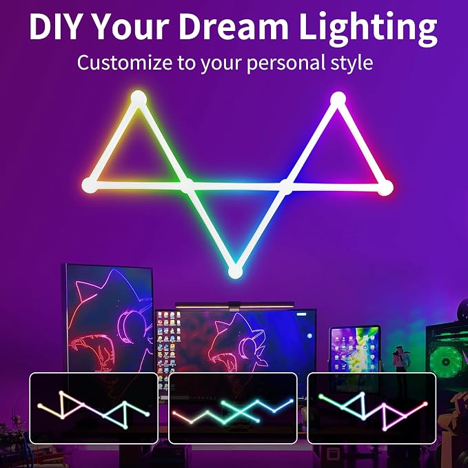 Smart WiFi RGB LED Wall Light Lines 16M+ Color LED Dimmable Music Sync Gaming Room, Bedroom, Led Home Wall Decor Light Bars Kit Compatible with Alexa and Google Assistant (9 LED Light Lines) - Image 7