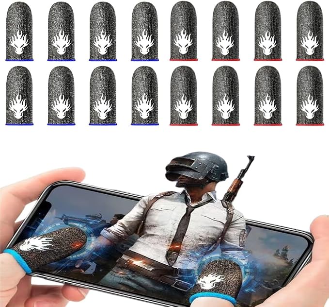 16 Pack Gaming Finger Sleeves for Mobile Gaming,Smooth Feel,Anti Sweat,Ultra Thin,0.3mm Silver Fiber,zhicom Finger Sleeves Fit All Touchscreen Devices,Gaming Finger Gloves for PUBG COD Dedales Gamer by Unknown