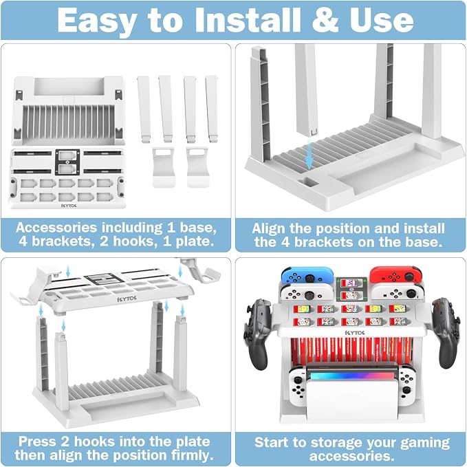 Switch Organizer Station with Controller Charger, Charging Dock for Nintendo Switch & OLED Joycons, Storage for Games, TV Dock, Pro Controller, White, Accessory Kits - Image 5