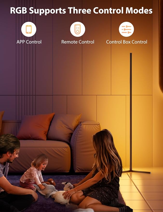 RGB Corner Floor Lamp, 64.5" RGB Color Changing Led Floor Lamp for Living Room APP and Remote Modern Light Bar with Music Sync and 16 Million Colors Dimmable Ambient Lighting for Bedroom - Image 9