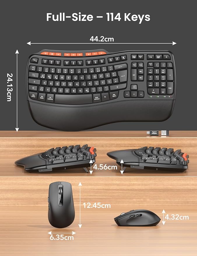 Ergonomic Wireless Keyboard and Mouse Combo, Full Size Wave, Natural Typing - Image 9