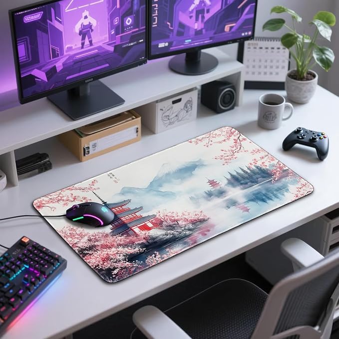 Japanese Cherry Blossom Large Gaming Mouse Pad Desk Mat 31.5x15.7 | Extended Mousepad, Non-Slip Rubber Base , Stitched Edges, for Computer/Laptop/Office/Home - Image 7