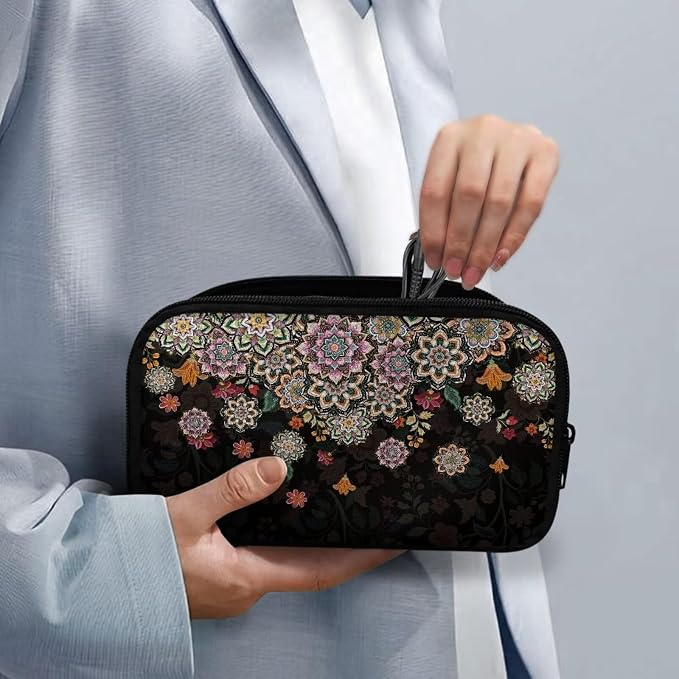 Boho Flower Print Electronic Organizer Travel Universal Accessories Storage Bag Portable for Hard Drives, Cables, Memory Sticks, Charger, Phone, USB, SD Cards - Image 4