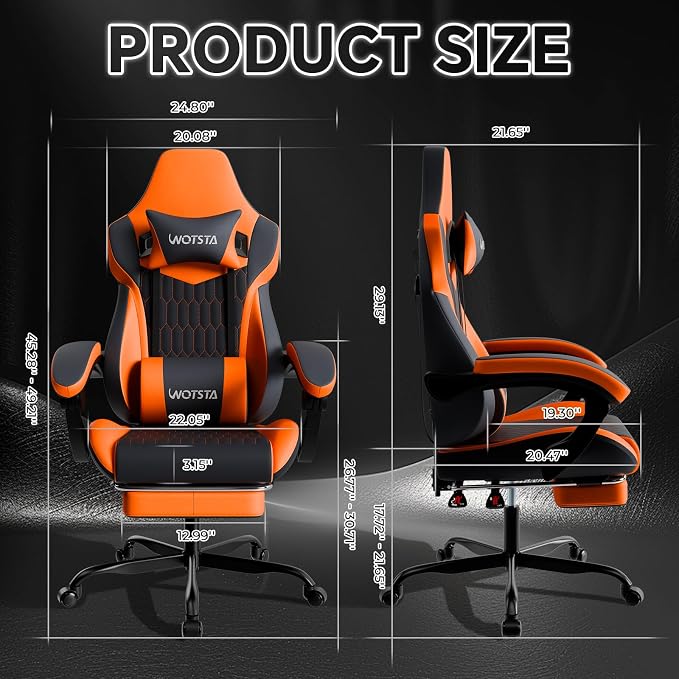 Gaming Chair with Footrest, High Back Gaming Chairs PVC Leather Ergonomic Gamer Chair with Adjustable Headrest Lumbar Support Racing Style Video Gaming Chair for Office/Home (Sky Orange) - Image 3