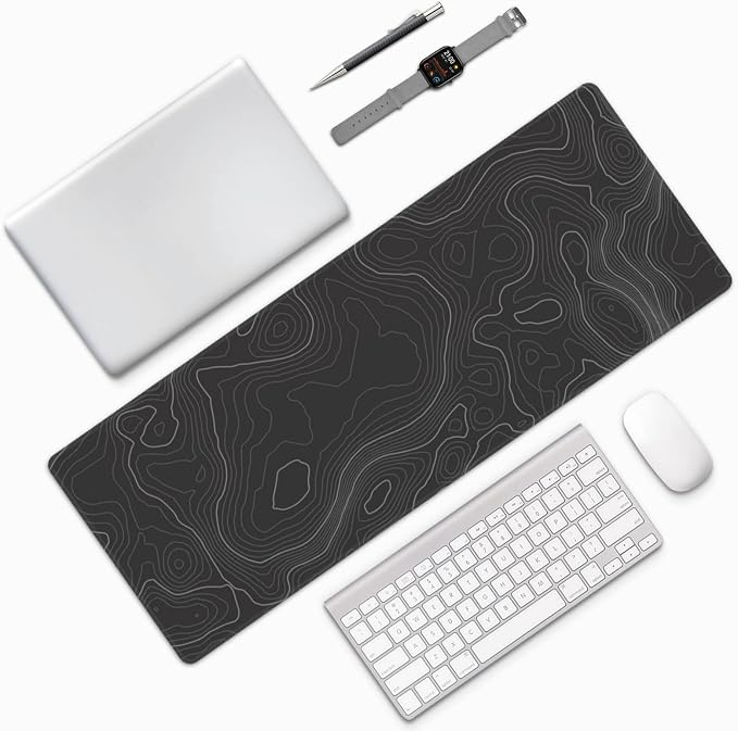 Topographic Contour Extended Big Mouse Pad Large,Gaming Mouse Pad Desk Pad,31.5×11.8 Inch Long Computer Keyboard Mouse Mat Mousepad with 3mm Non-Slip Base and Stitched Edge for Gaming and Office - Image 9