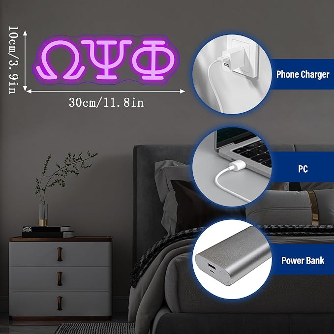Psi Phi Fraternity Neon Signs for Wall Decor,Dimmable Led Greek Lettering Psi Phi Decor,USB Powered Fraternity Gifts for Man Cave Kids Room Bedroom Bar Birthday Gifts(11.8 * 4in） - Image 7