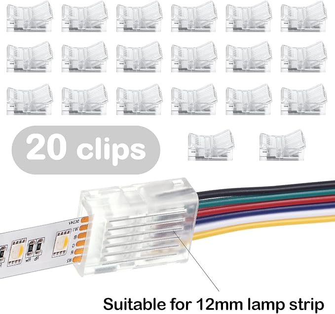 Flutesan 20 Pcs 6 Pin 12 mm LED Strip Connector RGB Lights - Image 2