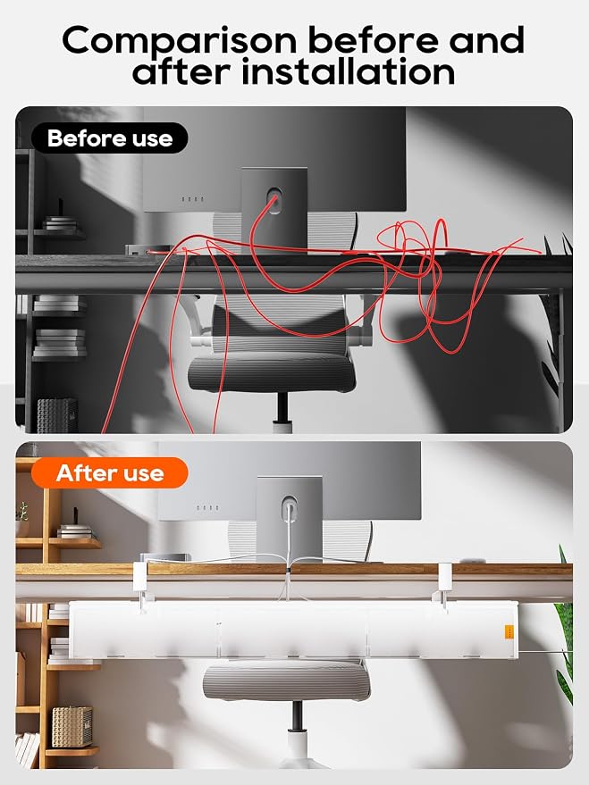 39" No Drill Under Desk Cable Management Tray (White) - Image 4