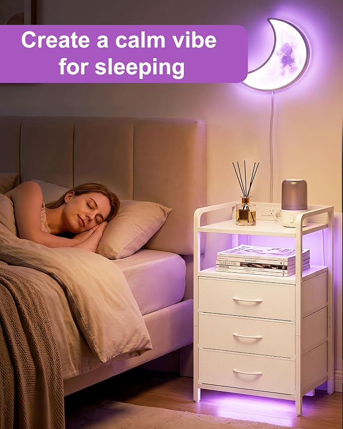 Fixwal Led Nightstand with Multiple Gradient Color Light Effects, White - Image 7