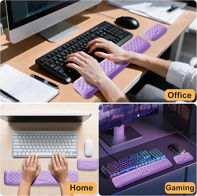 Keyboard Wrist Rest Mouse Wrist Support, Memory Foam Wrist Rest Pad for Computer Laptop, Ergonomic Wrist Cushion Support for Typing Pain Relief, Gaming Home Office, Purple - Image 7