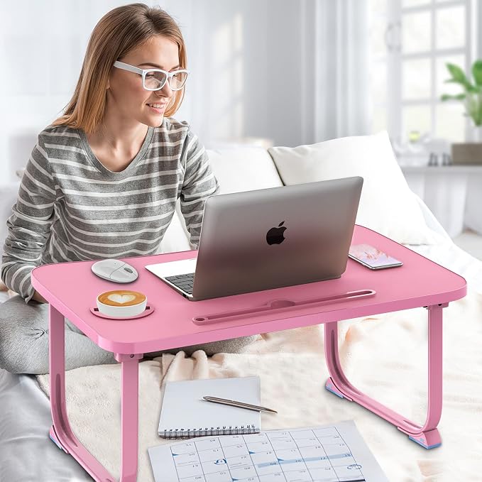 Fayquaze Lap Laptop Desk, Portable Foldable Laptop Bed Table with Storage Drawer and Cup Holder, Lap Desk Lap Bed Stand Tray Table Serving Tray for Eating, Reading and Working - Image 4