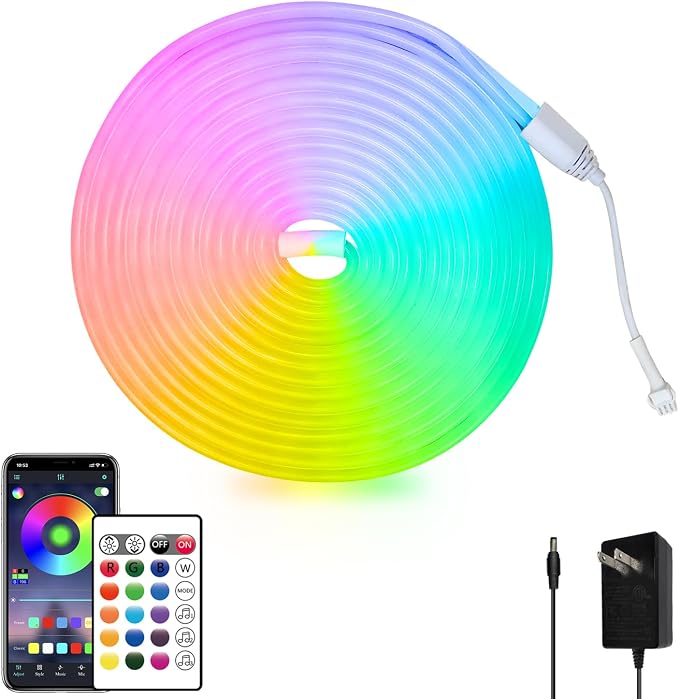 segrass 16.4FT Neon Rope Light,Flexible Led Rope Lights Control with App/Remote,Multiple Mode Rope Lights,IP65 Outdoor RGB Led Neon Lights Waterproof,Music Sync Gaming Led Neon Light Strip for Bedroom by segrass