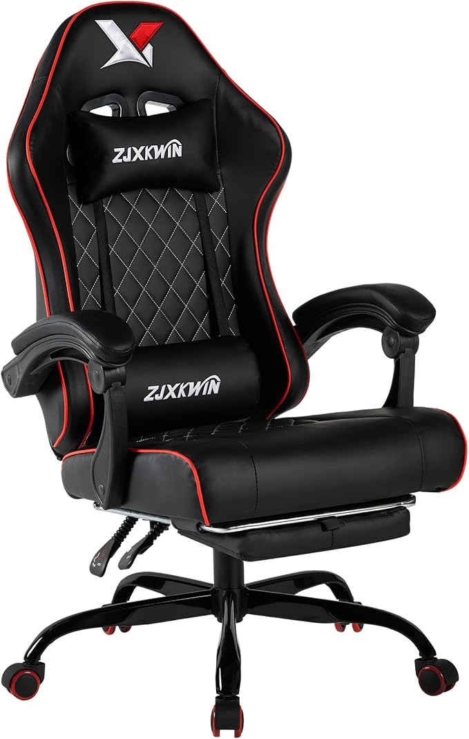 Gaming Chair with Pocket Spring Cushion, Ergonomic High Back Computer Chair with Footrest and Lumbar Support, Adjustable Height 360° Swivel Recliner, Red by Unknown