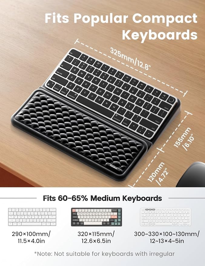 Vaydeer Keyboard Wrist Rest, Keyboard Stand with Wrist Support, Soft Memory Foam Ergonomic Riser for 60%-65% Keyboard Holder Tilt Lift for Carpal Tunnel, Office Gaming Computer Typing Hand Arm Cushion - Image 8