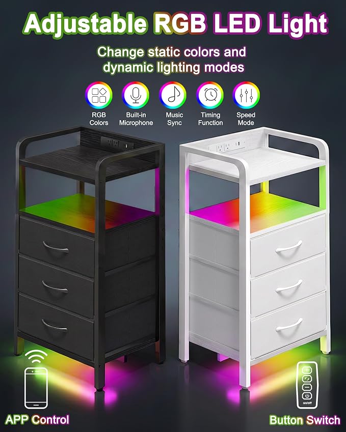 Fixwal Led Nightstand with Multiple Gradient Color Light Effects, White - Image 5