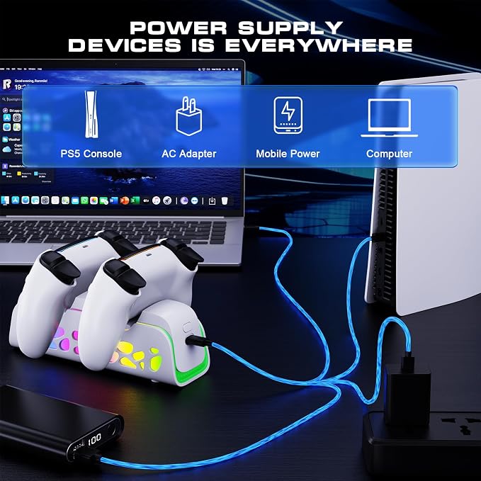 PS5 Controller Charger Dock for DualSense/Edge, 6 RGB Modes - Image 4