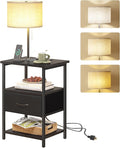 Fixwal Nightstand with LED Lights Bedside Table with 3 Color Temperatures Bulb, NightStand with Charging Station End Table with Adjustable Fabric Drawer for Bedroom Dorm, Black by Fixwal