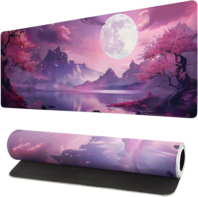 Gaming Mouse Pad Desk Pad,Extended Big Mouse Pad,31.5x11.8 Inch Long Computer Keyboard Mouse Mat Mousepad with 3mm Non-Slip Base and Stitched Edge for Gaming and Office… (Pink Canyon) by Brecoy