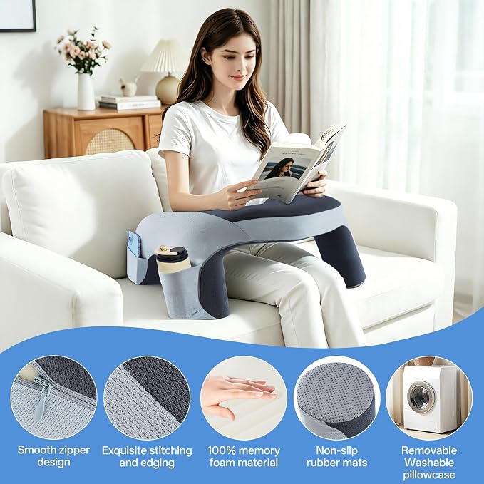 Ergonomic Curved Lap Desk Pillow for Gaming & Reading, Soft Memory Foam Lap Laptop Desk with Cup Holder & Phone Pocket, Breathable Non-Slip Lap Pillow for Bed Couch, Ideal Gamer Gift (Accents) - Image 7